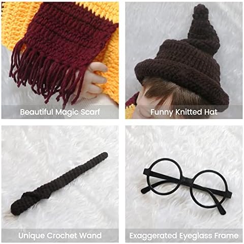 Halloween Baby Posing Prop Set 4pcs Wizard Witch Hat Scarf Wand Glasses Frame