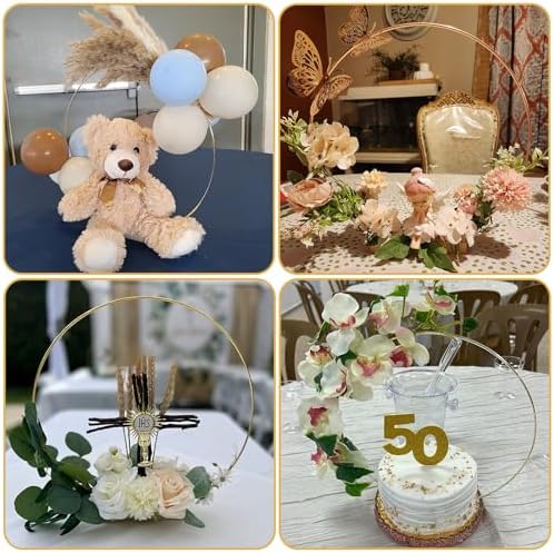 YALLOVE 10PCS 12Inch Gold Floral Hoop Centerpieces