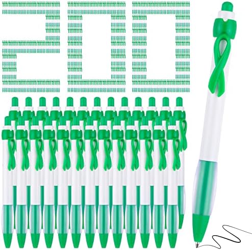 Yexiya 200 Pcs Green Ribbon Awareness Pen Set