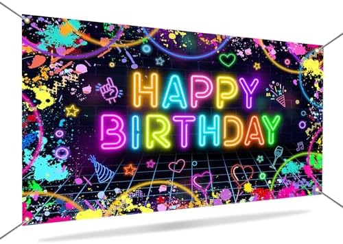 Glow in the Dark Neon Birthday Backdrop Banner