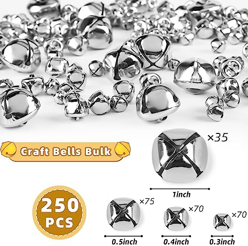 VGOODALL 250PCS Assorted Size Silver Jingle Bells