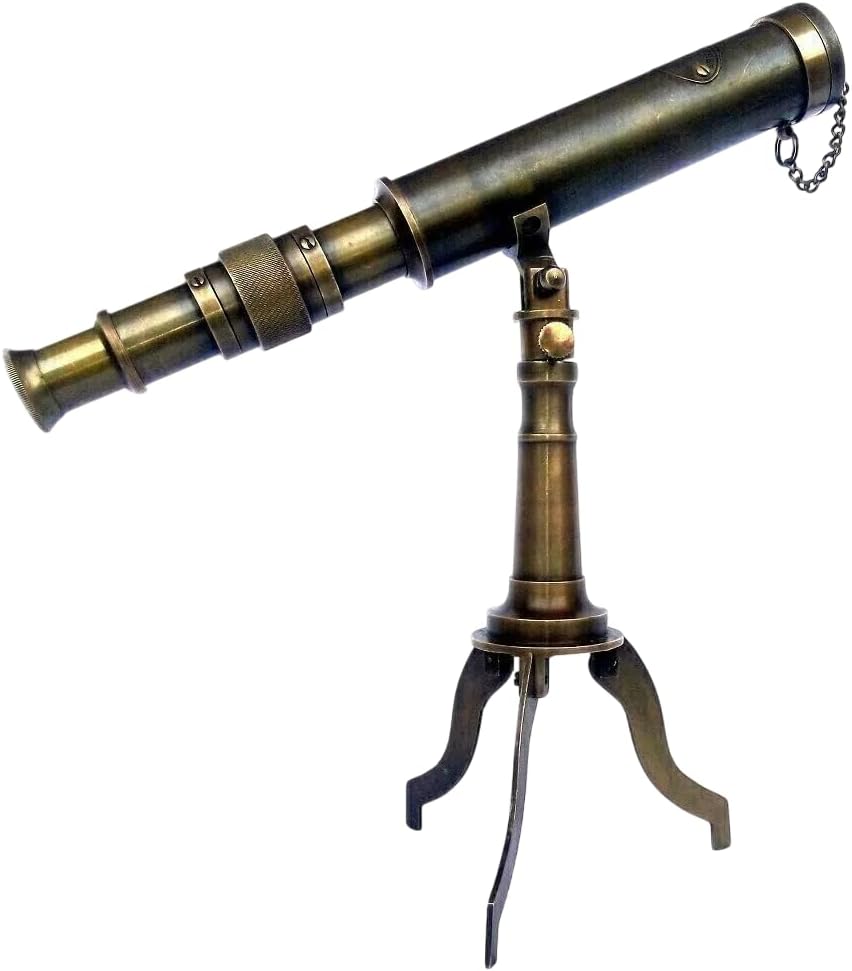 Antique Nautical Brass Telescope Stand for Desk Decor
