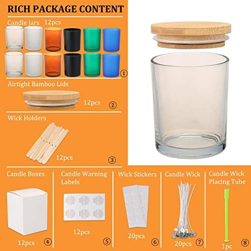 MILIVIXAY 12 Pack Glass Candle Jars with Lids and Candle Making Kit