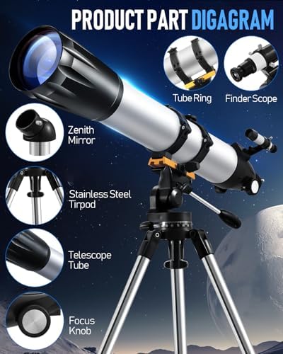 Sararoom High-Powered Refractor Telescope with Tripod and Phone Adapter