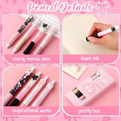 12 Pcs Ballet Bow Pens Set Pink Gel Ink Ballpoint Pens