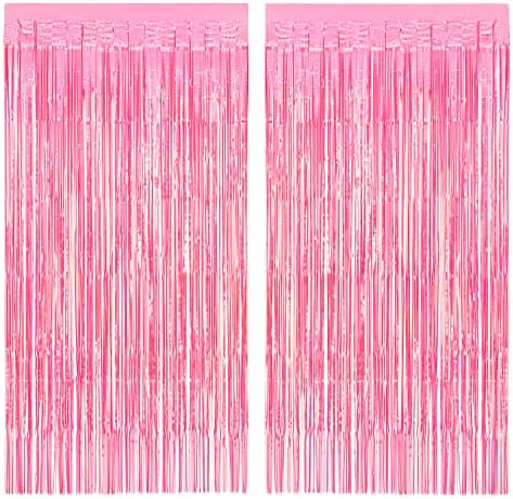 Hot Pink Iridescent Fringe Foil Curtains - Set of 2