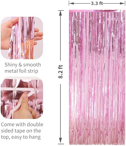 3 Pack Pink Foil Fringe Curtains for Parties