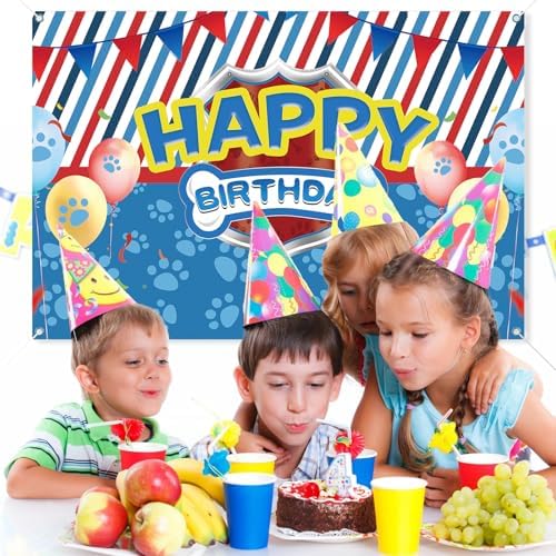5x3ft Blue Dog Paw Birthday Party Backdrop