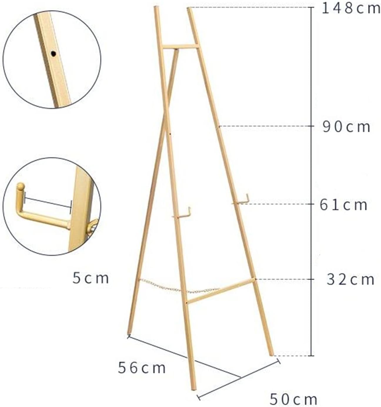 Adjustable Gold Folding Easel Stand 148cm Tall