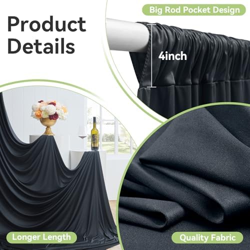 10ft x 12ft Wrinkle Free Black Backdrop Curtain 2 Panels