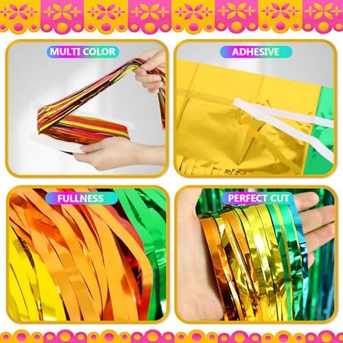 2 Pack Rainbow Foil Fringe Curtains for Party Decorations