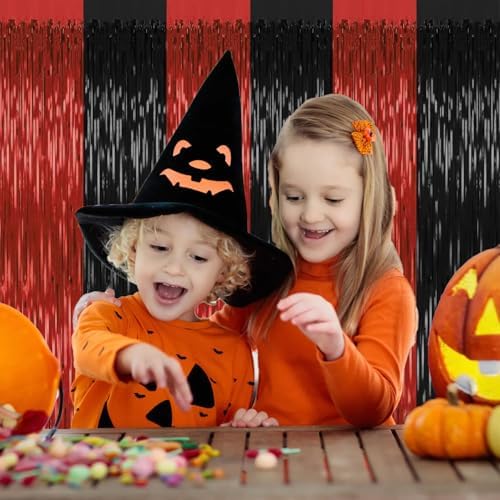 2 Pack Red Black Halloween Foil Backdrop Curtains