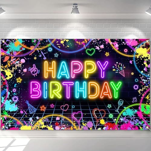 Glow in the Dark Neon Birthday Backdrop Banner
