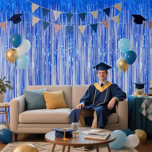 Navy Blue Foil Fringe Backdrop for Party Decorations