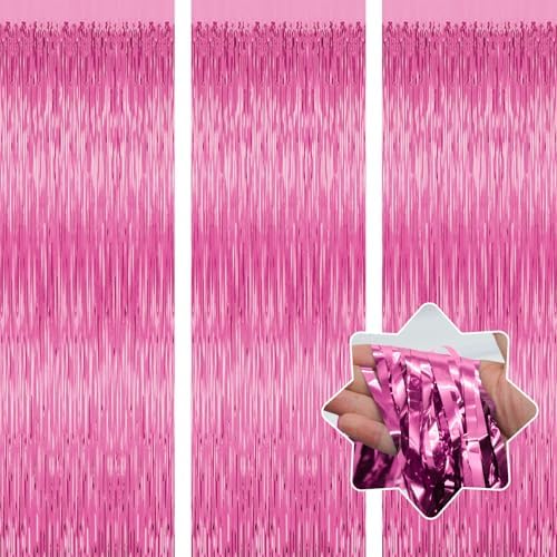 3 Pack Pink Tinsel Backdrop Decorations