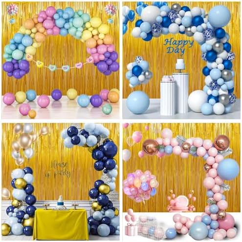 3 Pack Gold Foil Fringe Backdrop Curtains for Parties