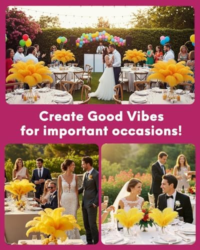 NEWONG 30pcs Gold Ostrich Feathers for Vase Decorations