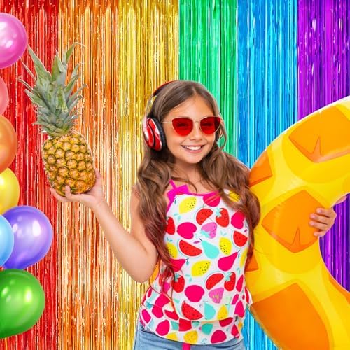 2 Pack Rainbow Foil Fringe Curtains for Party Decorations