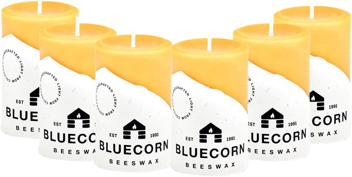 Bluecorn Beeswax 100 Pure Pillar Candles 6-Pack