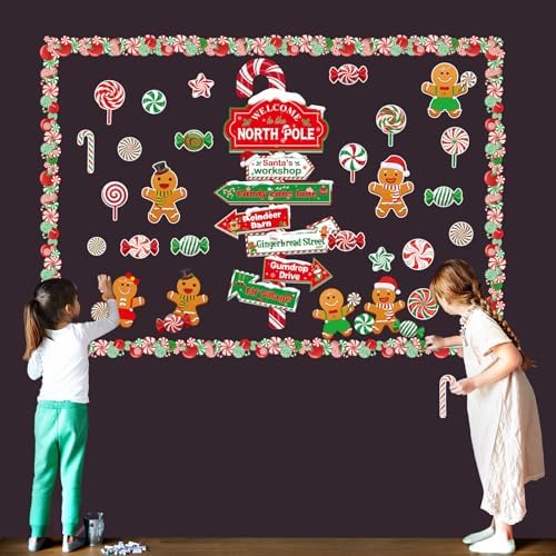 53 Pcs Christmas Bulletin Board Set with North Pole Sign