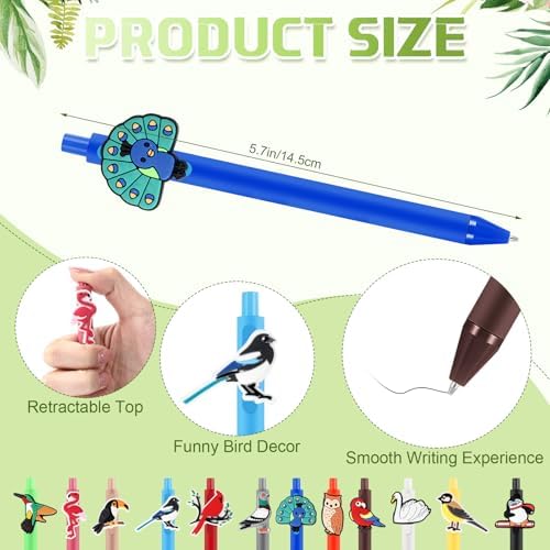 12 Pcs Bird Themed Ballpoint Pens for Bird Lovers