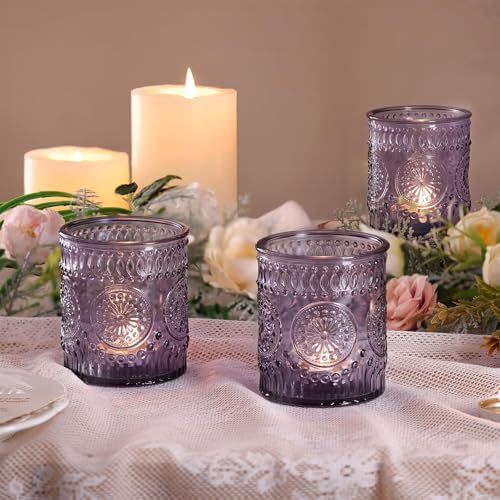 8oz Purple Embossed Glass Candle Jars Set of 8