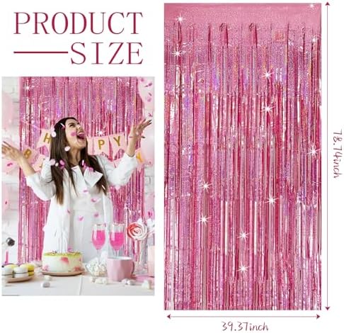 3 Pack Pink Foil Curtain Backdrop Decorations