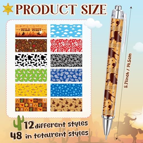 Kosiz 48 Pcs Cartoon Western Cowboy Ballpoint Pens Bulk