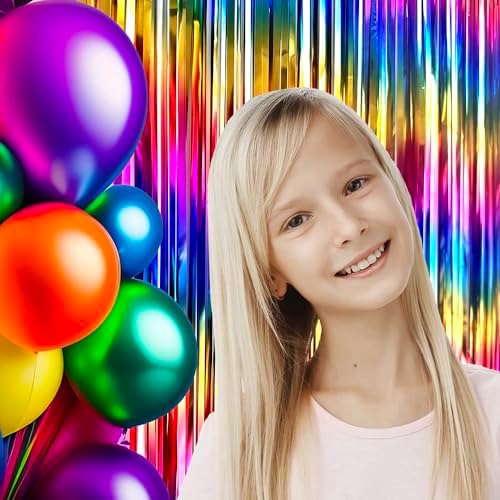 Sparkly Rainbow Foil Fringe Curtain for Party Backdrops