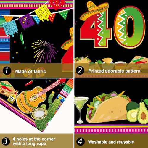 Happy 40th Birthday Banner Backdrop Decor for Men Women