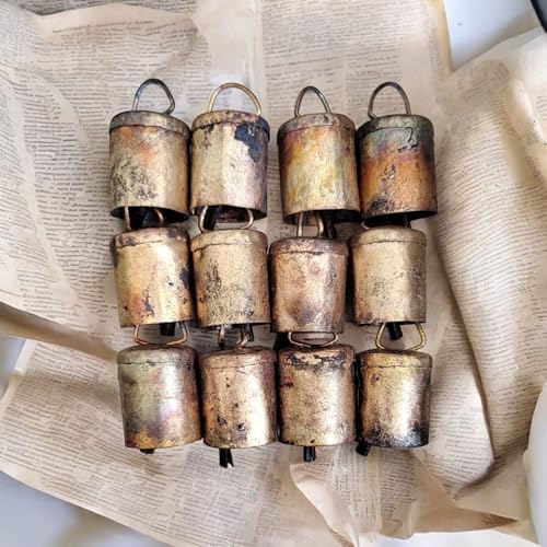 Rustic Iron Bells 2-Inch Set of 12 Antique Gold