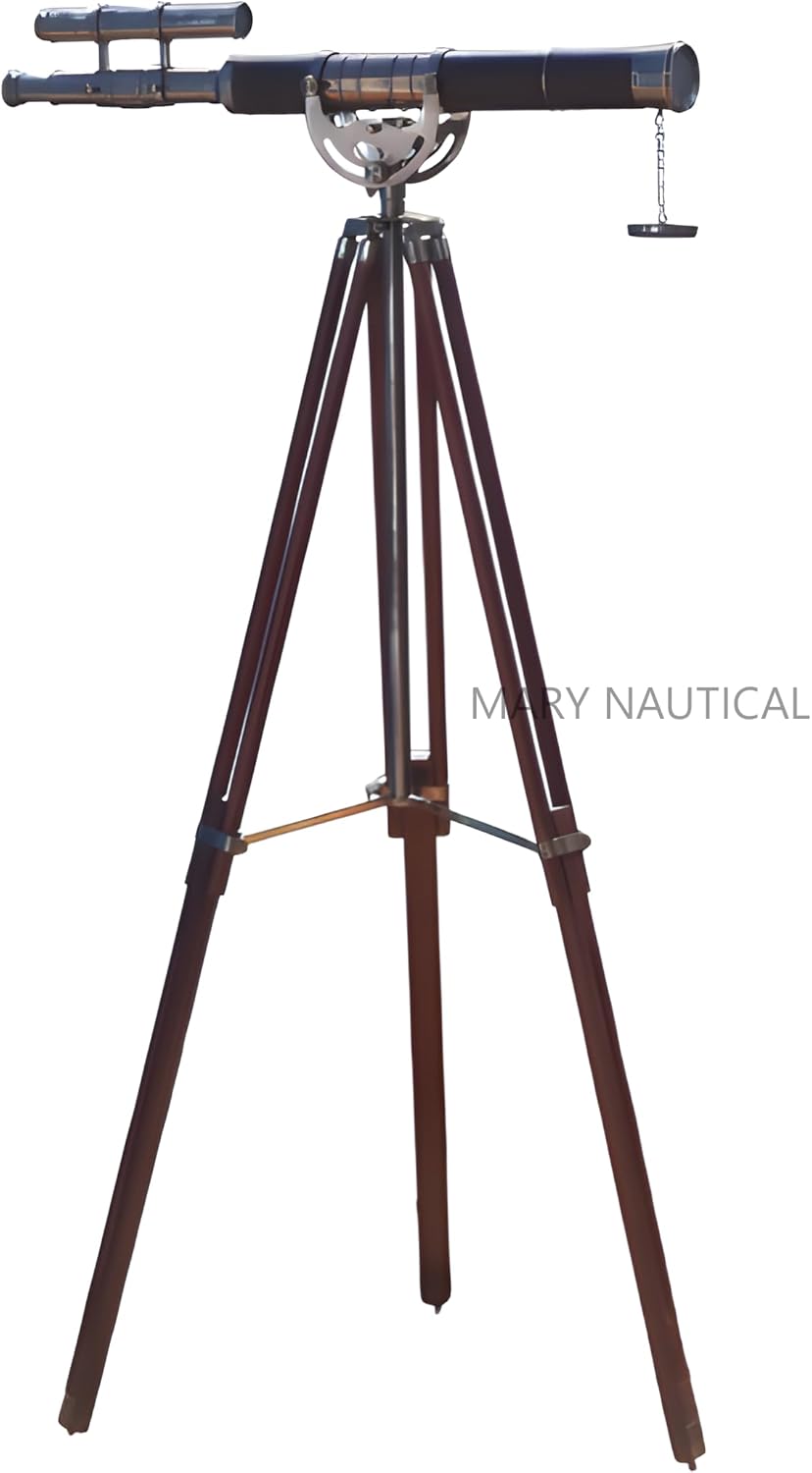 Antique Brass Telescope with Wooden Tripod Stand