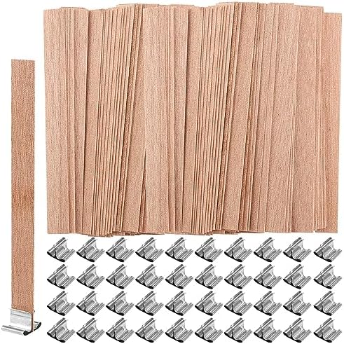 400 Pcs Wooden Candle Wicks with Iron Stand for DIY Candles