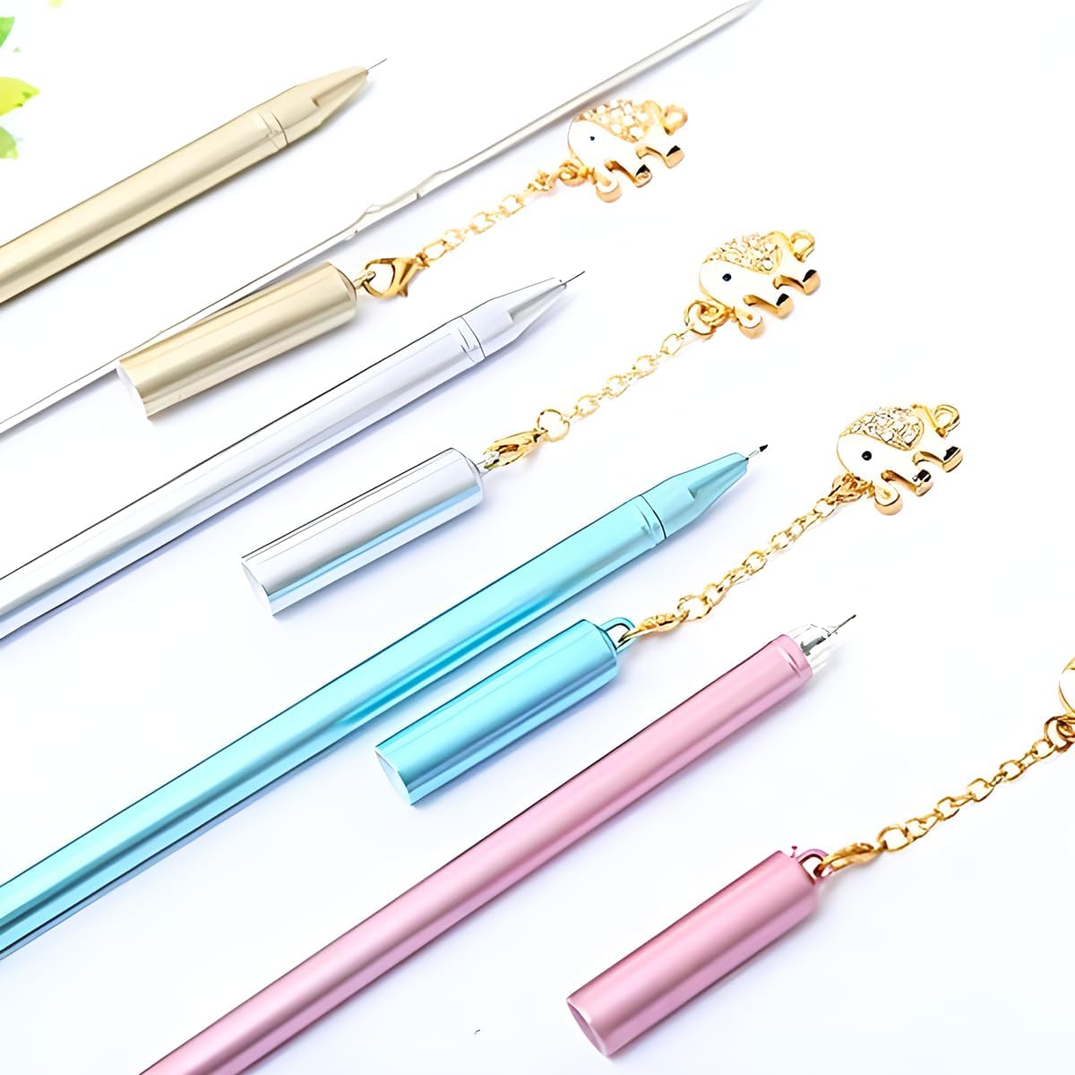 12Pcs Cute Gel Ink Pens with Elephant Pendant