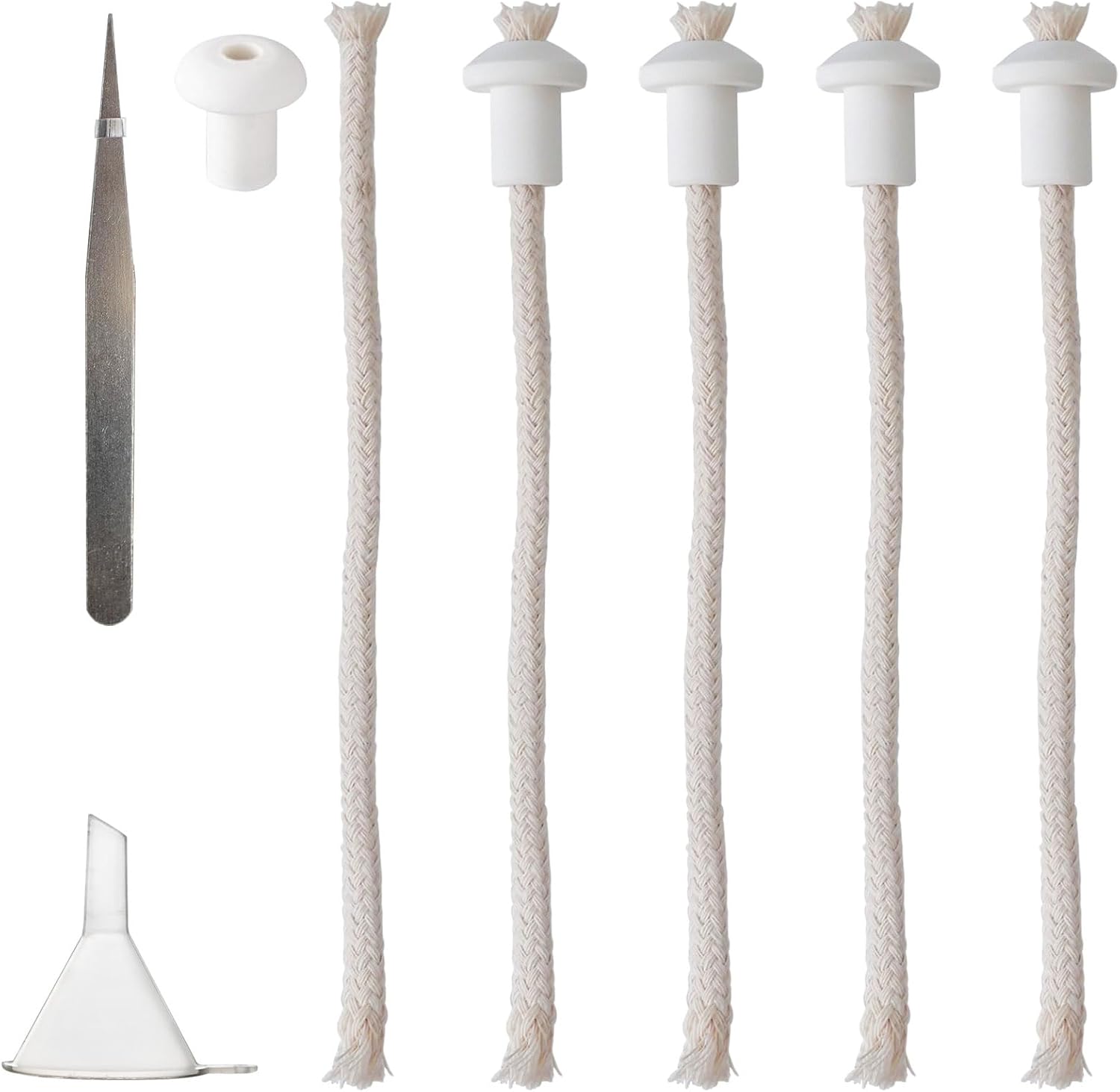 5 Pack 14 Inch Cotton Wicks with Ceramic Holders and Funnel Set