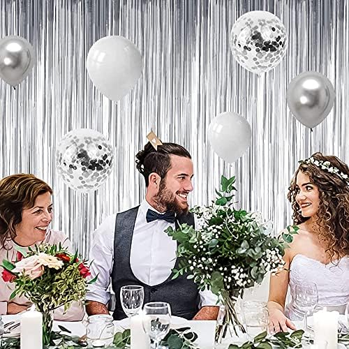 BEISHIDA 2 Pcs Silver Door Streamers Tinsel Curtain