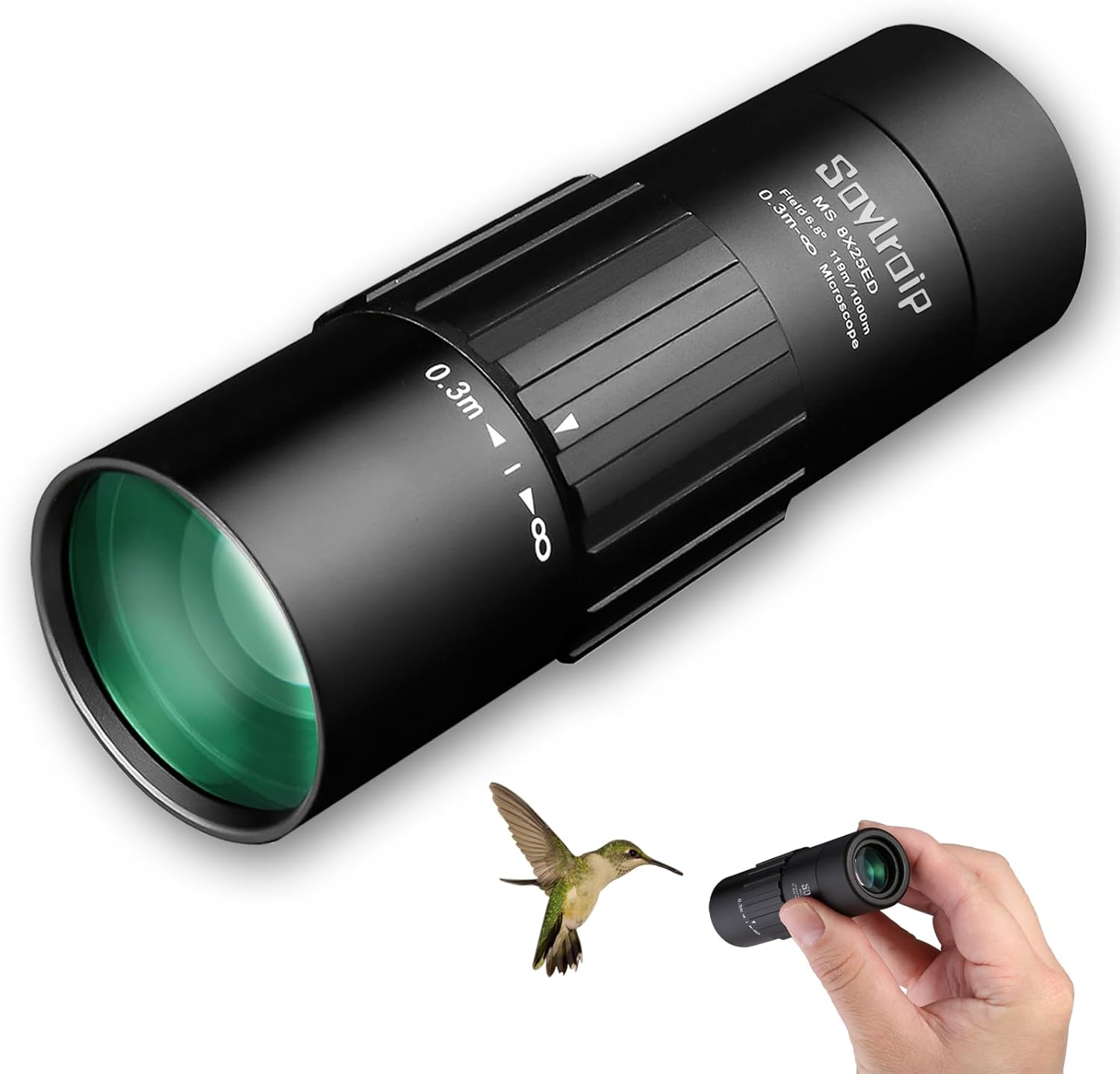 8x25 Compact Waterproof Monocular for Adults