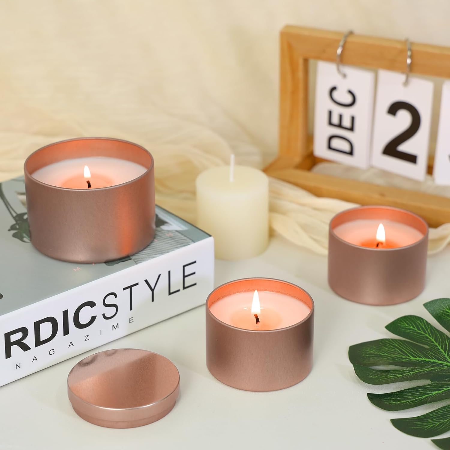 SUPMIND 48 Pack Rose Gold Candle Tins with Lids for Candle Making