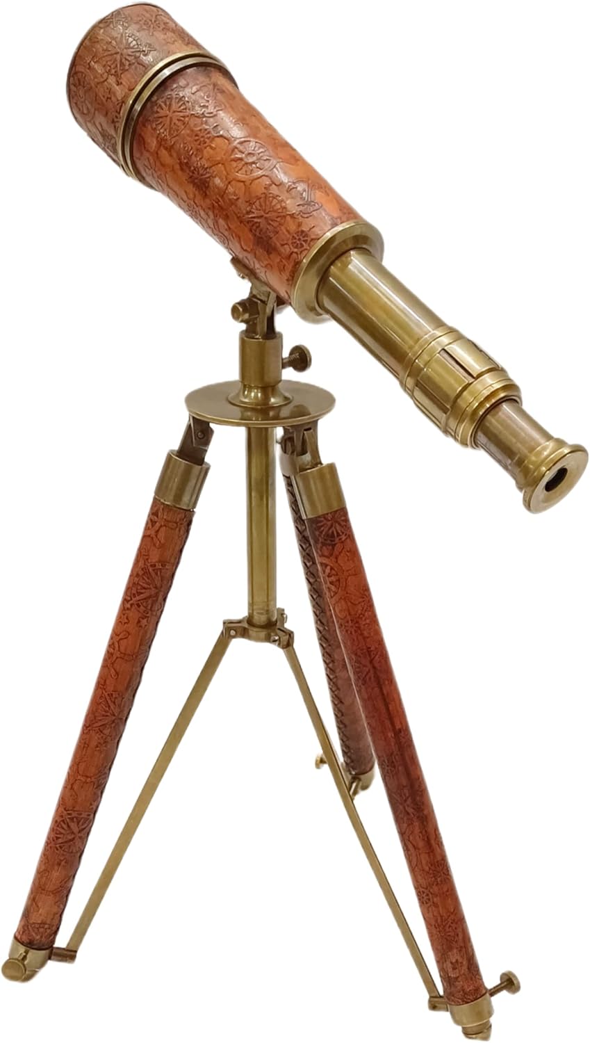 Antiqueex Handmade Brass Telescope with Leather Stand
