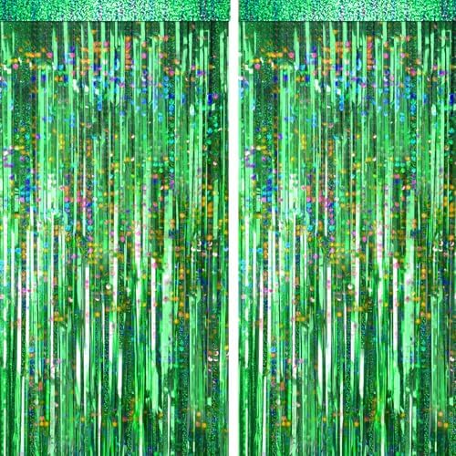 4 Pack Green Foil Fringe Curtain for Party Decorations