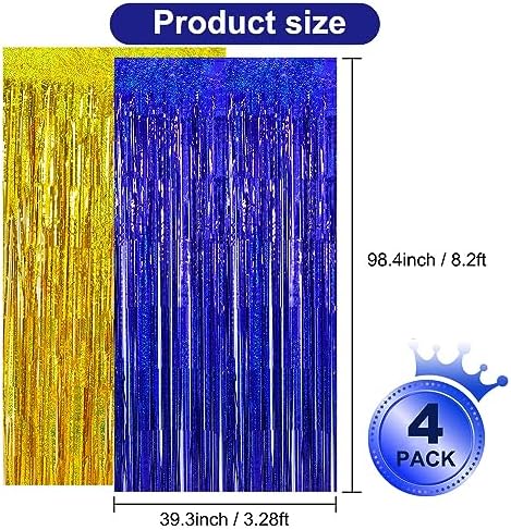 BEISHIDA 4Pcs Blue and Gold Party Streamers Curtain