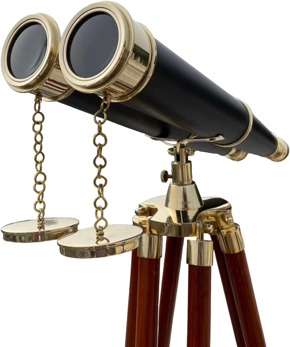 SKYNOTCH Nautical Brass Double Barrel Binocular With 62 Inch Wooden Stand