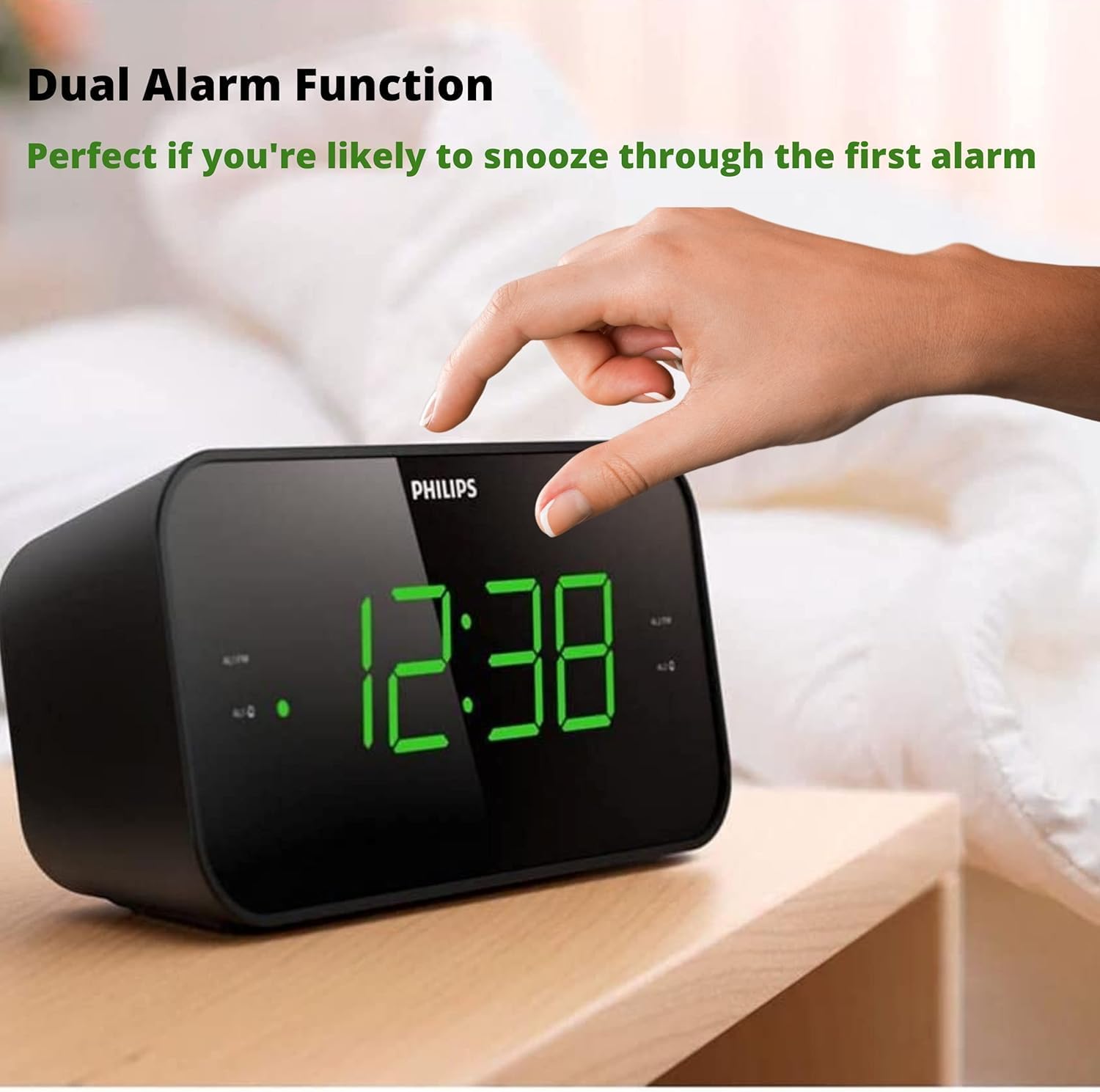Philips Dual Alarm Clock Radio with FM Sleep Timer and Battery Backup - Black
