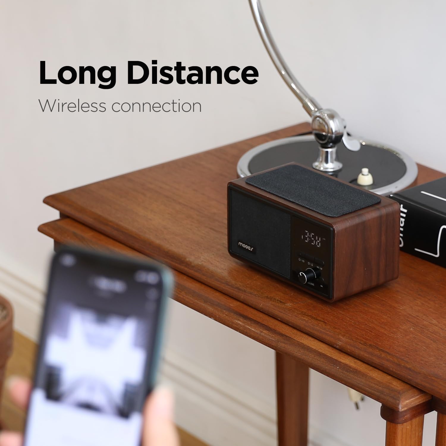 mooas Retro Bluetooth Radio Speaker with Clock and Wireless Charger