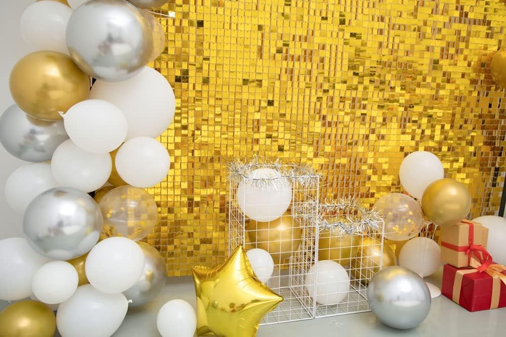 Kate Square Gold Shimmer Wall Sequin Panel Backdrop Pack of 12