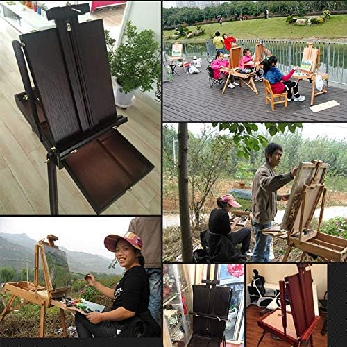 Wooden Oil Painting Easel Folding Sketch Box with Wheels Red