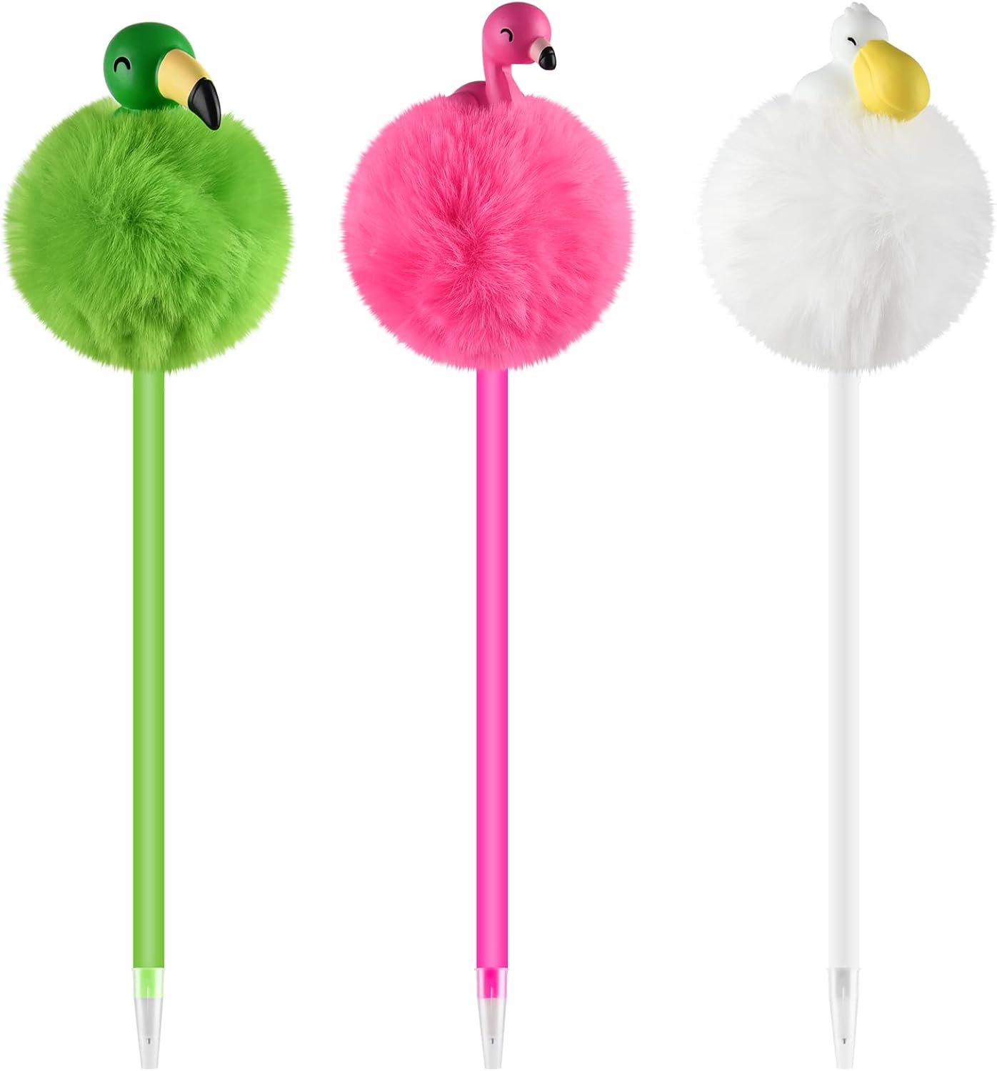 Zuazaor 3 Piece Colorful Fluffy Flamingo Pens