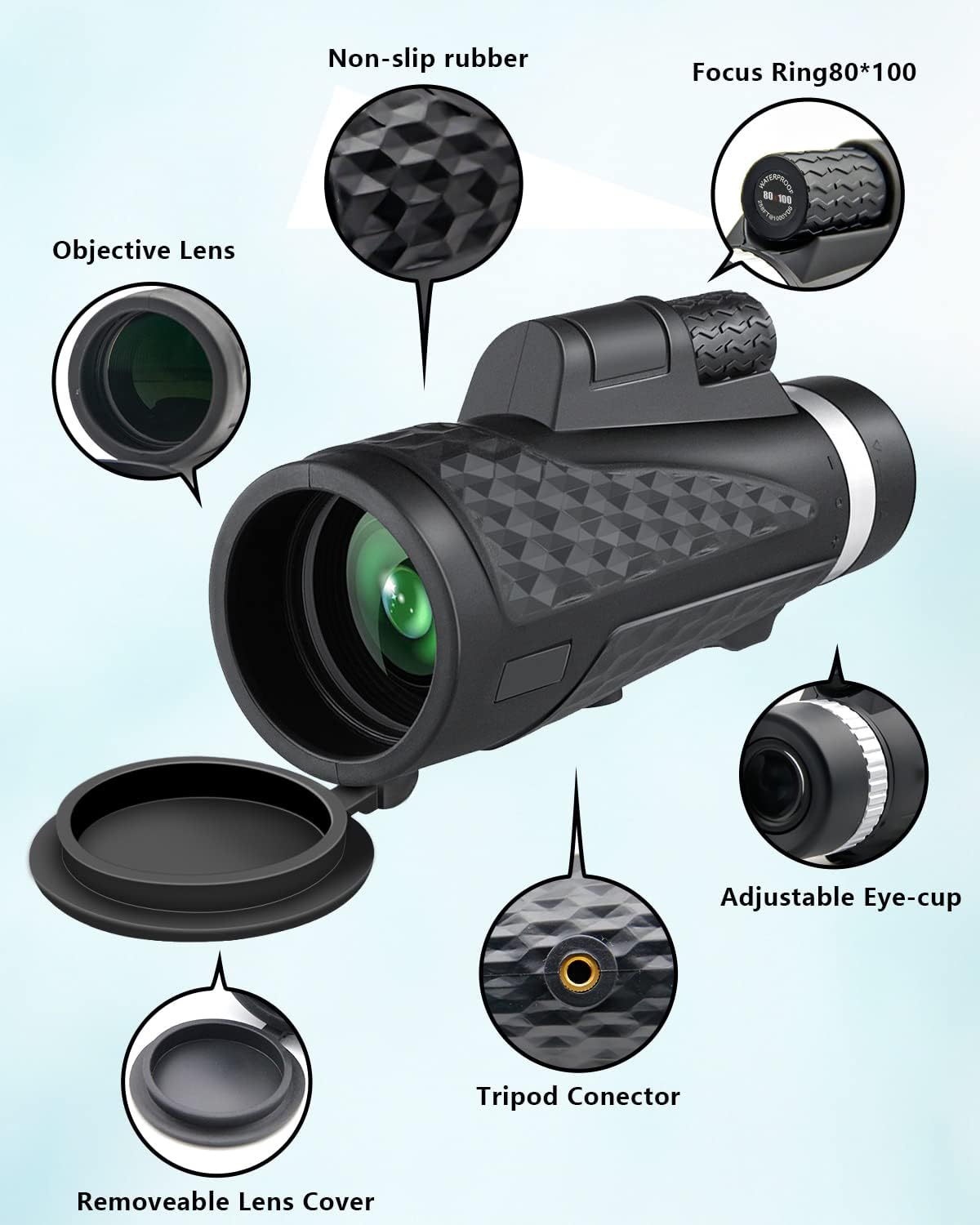 80x100 High Power Monocular with Tripod Smartphone Adapter