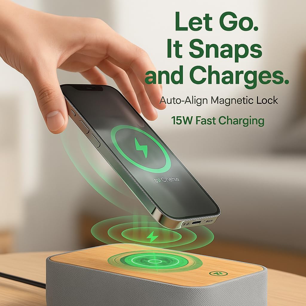 REACHER Alarm Clock Radio with Wireless Charging and FM Radio