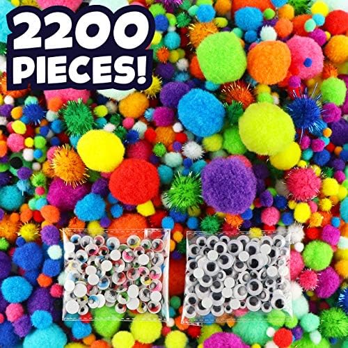 2200 Pieces Assorted Pom Poms with Googly Eyes